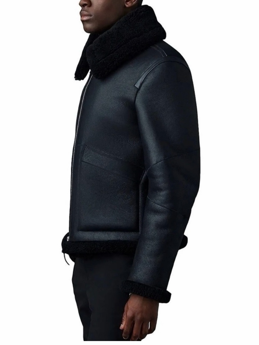 Mackage Kristian Black Shearling-Trim Bomber Jacket